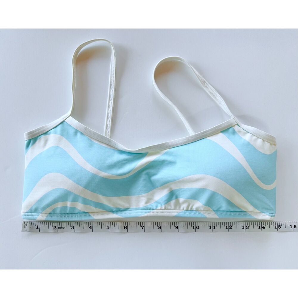 NWOT Kate Spade New York Women's U Neck Bikini Top in Blue & White Wave Size L - Picture 9 of 9